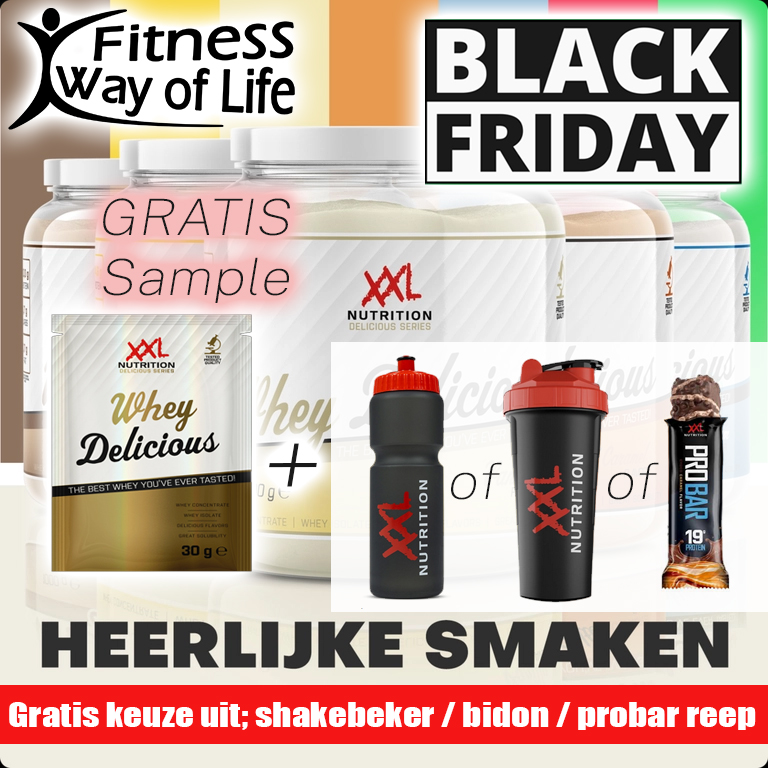 BLACK FRIDAY | Gratis sample + bidon/shakebeker/probar bij Whey Delicious 1kg