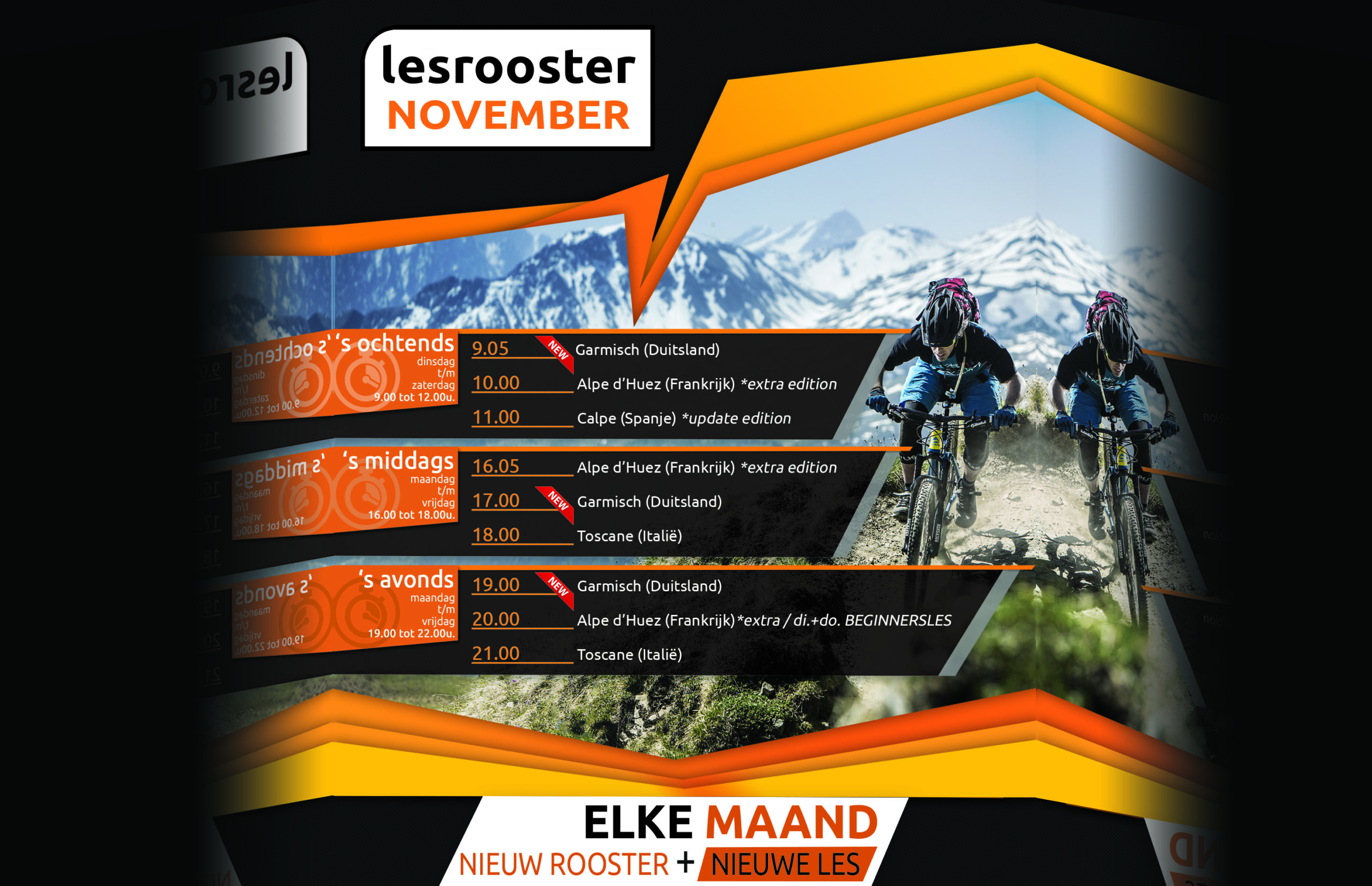 Indoor Cycling lesrooster; NOVEMBER (Garmisch Duitsland)